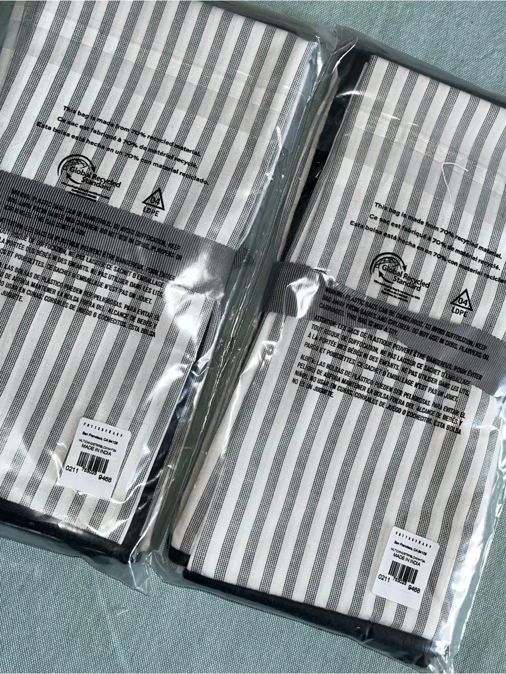 Pottery Barn Gray & White Striped Napkins - Set of 2